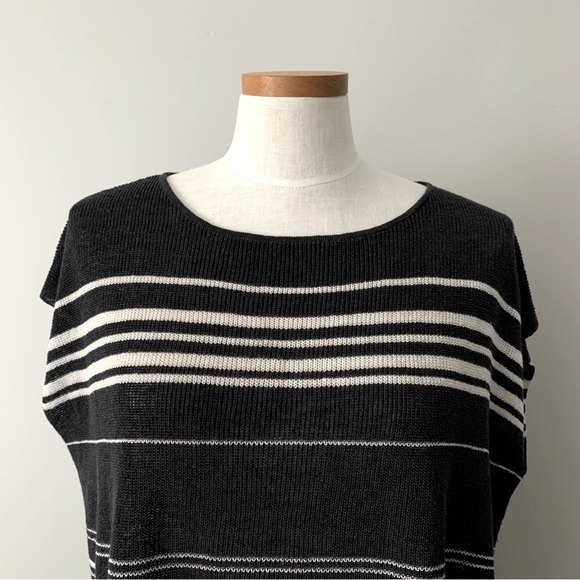 Eileen Fisher Organic Linen Knit Boxy Short Sleeve Poncho Striped Top Graphite/… - Picture 5 of 10